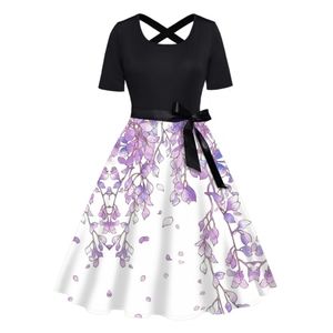 DressLily Plus Size 3X Black top Purple Flowers